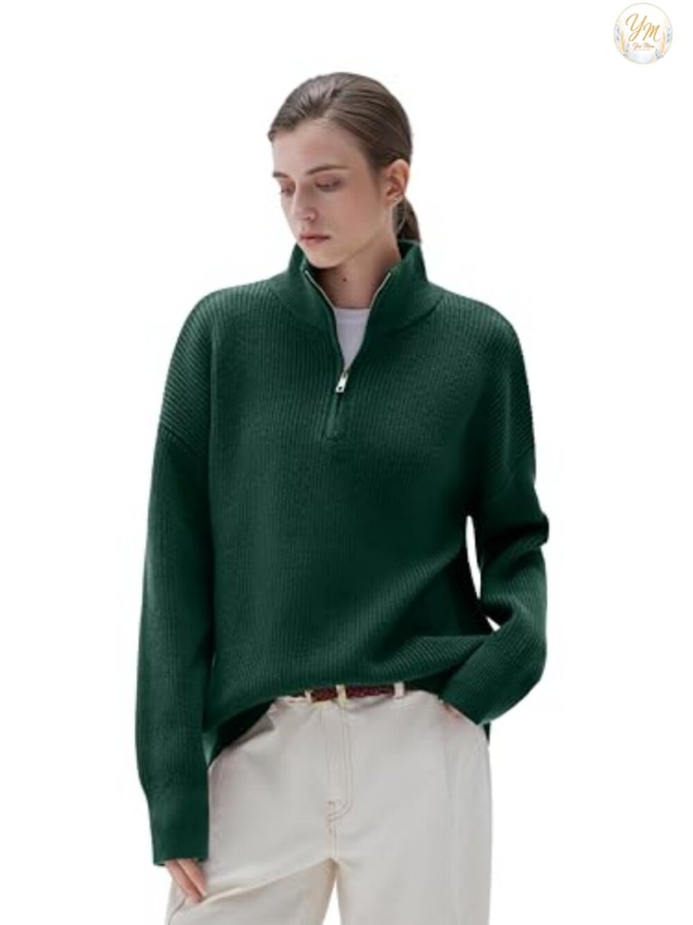 Women's Cashmere Blend Oversized Quarter Zip Pullover Sweater
